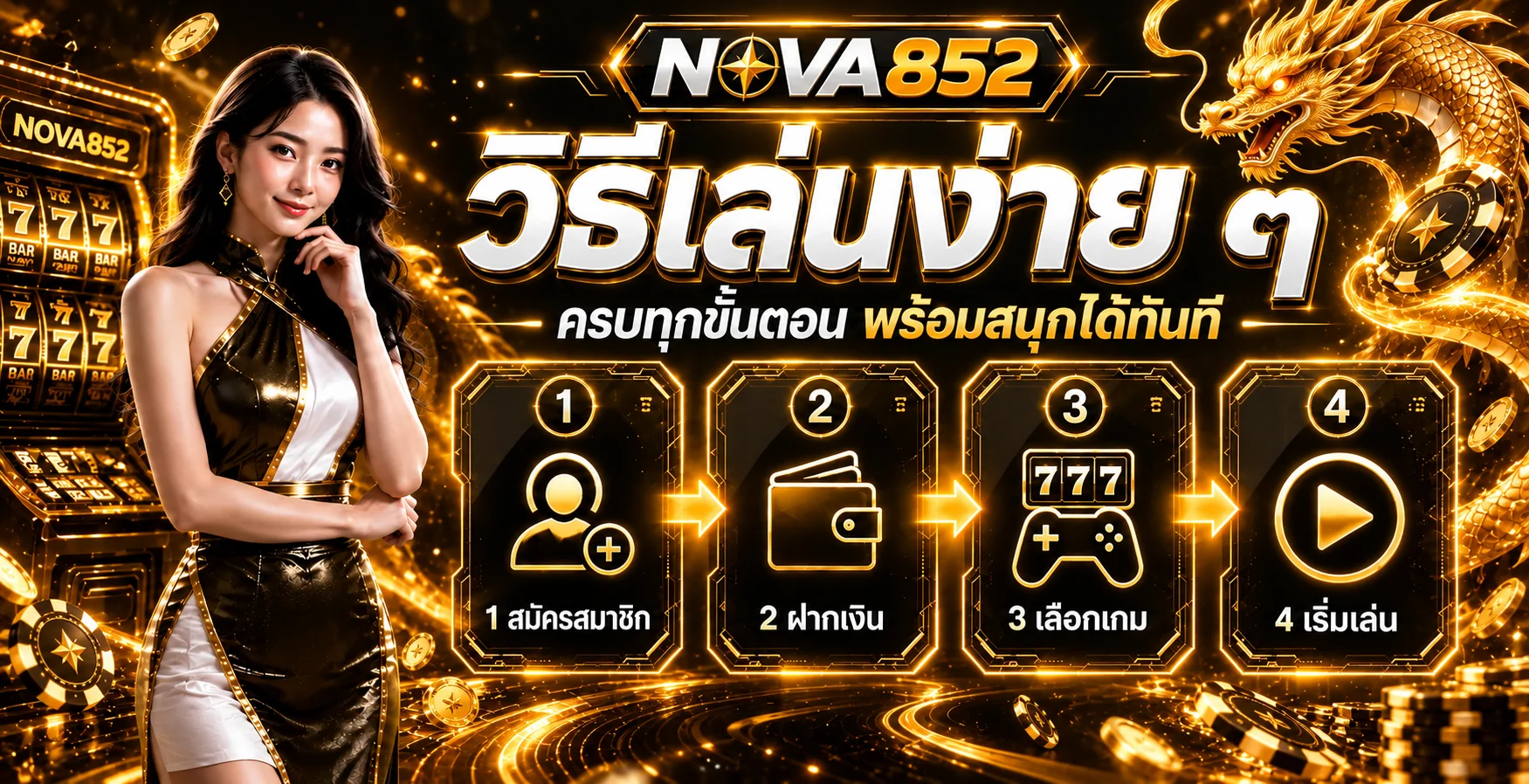 ขั้นตอนสมัคร ฝากเงิน เลือกเกม และเริ่มเล่น NOVA852